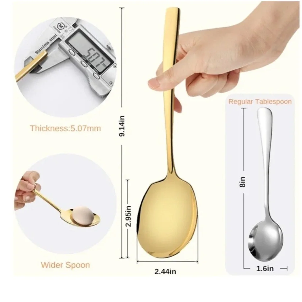 Large Serving Spoons Set Stainless Steel 9.14 Inch (Set of 6 Gold)‎